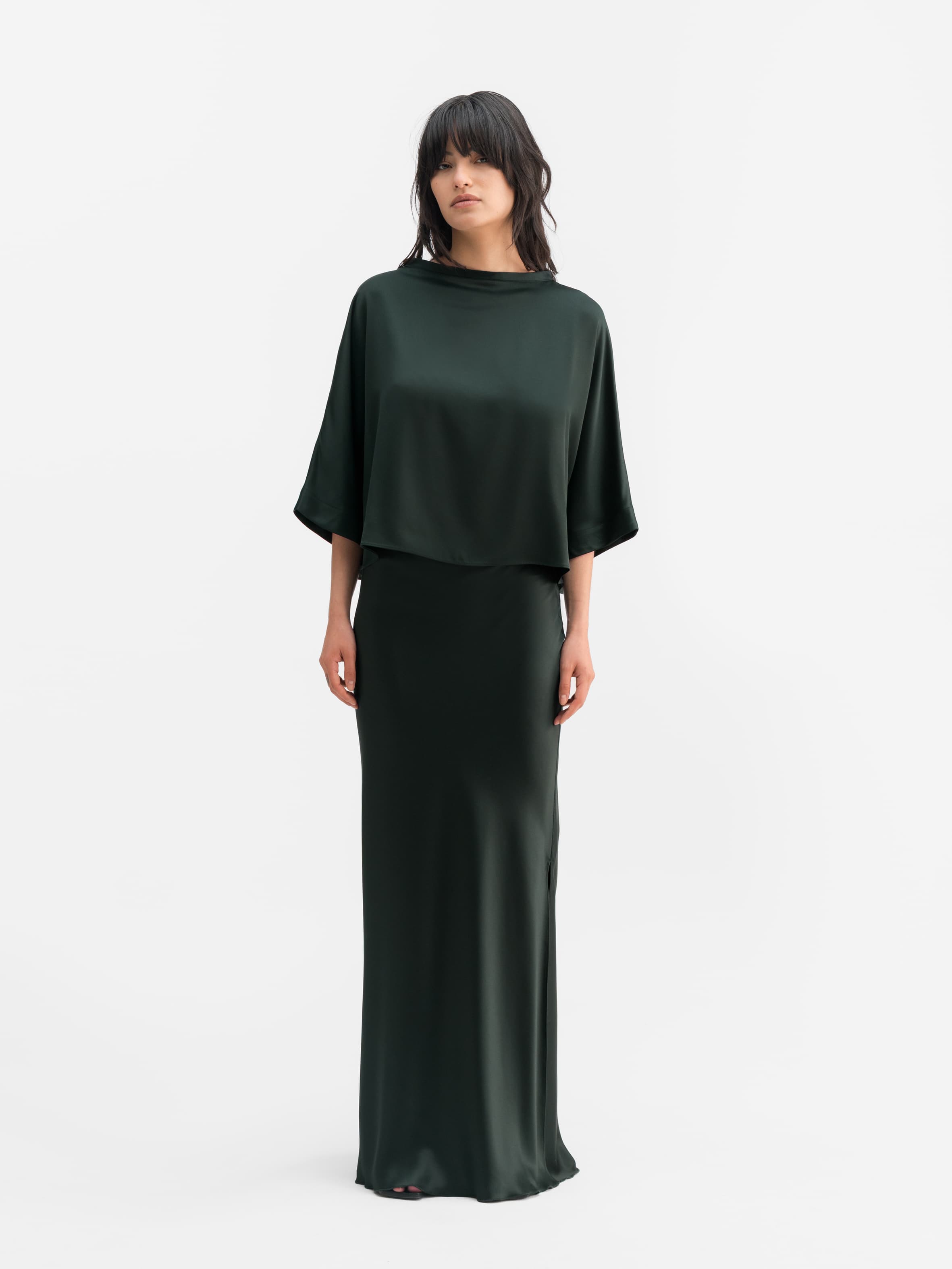Hana long logo satin skirt deep forest