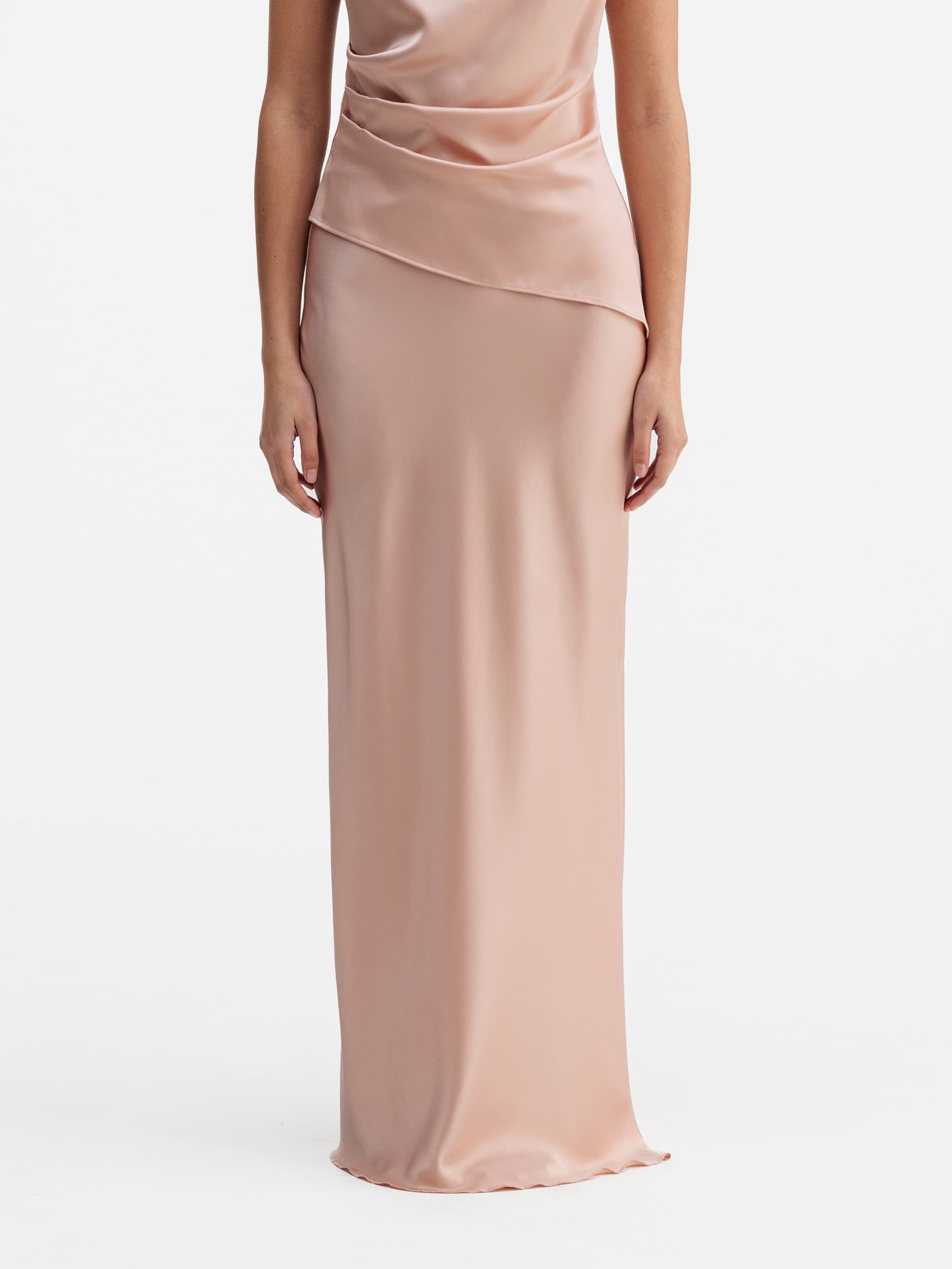 Hana long logo satin skirt dusty pink