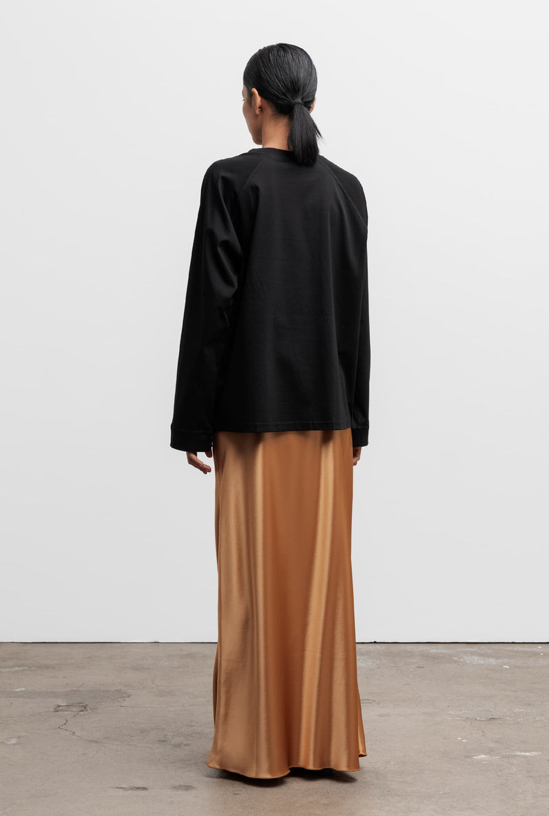 Hana long logo satin skirt gold