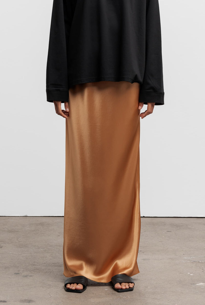 Hana long logo satin skirt gold