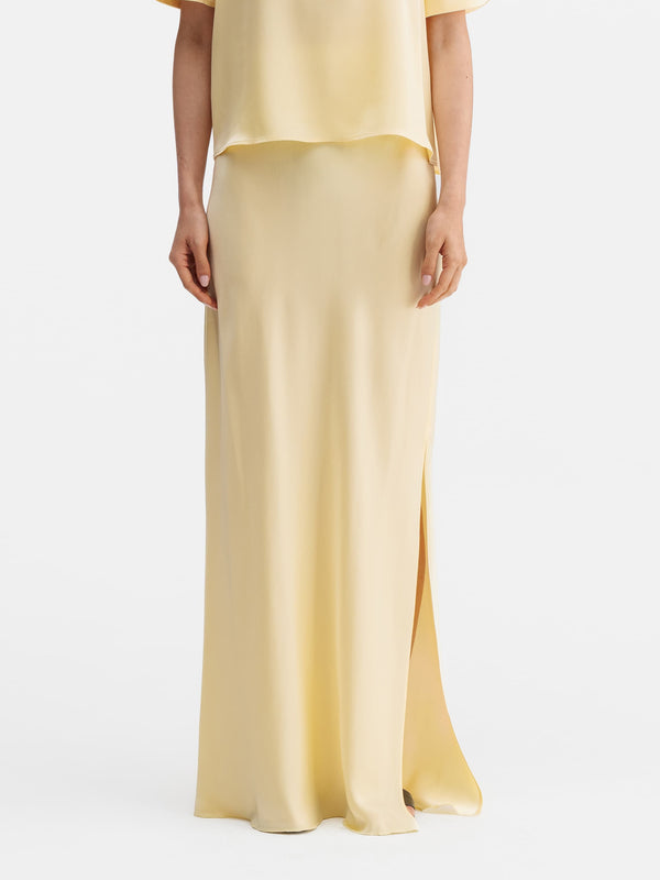 Hana long logo satin skirt light yellow