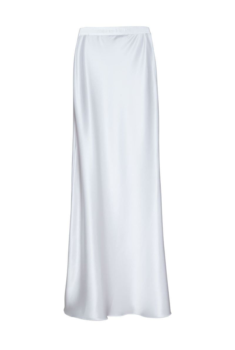 Hana long logo satin skirt optic white