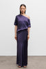 Hana long logo satin skirt plum