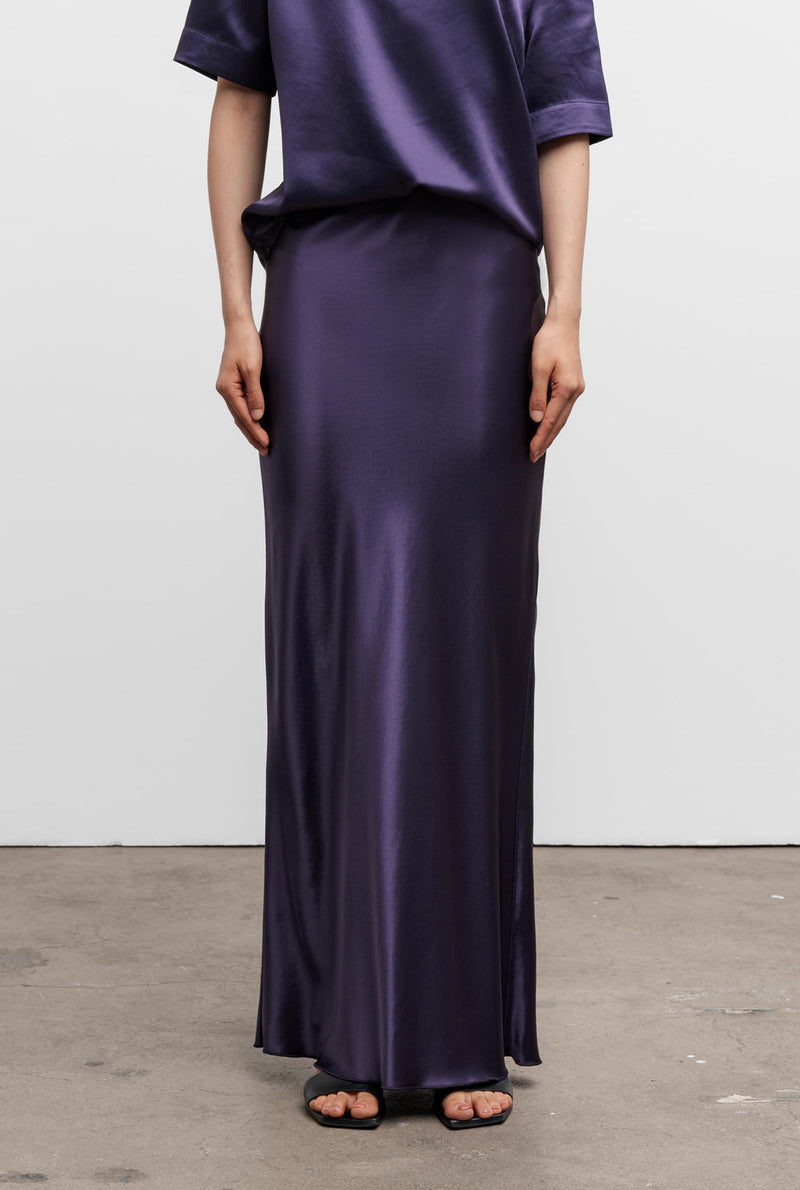 Hana long logo satin skirt plum