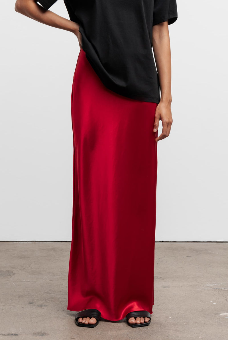 Hana long logo satin skirt red