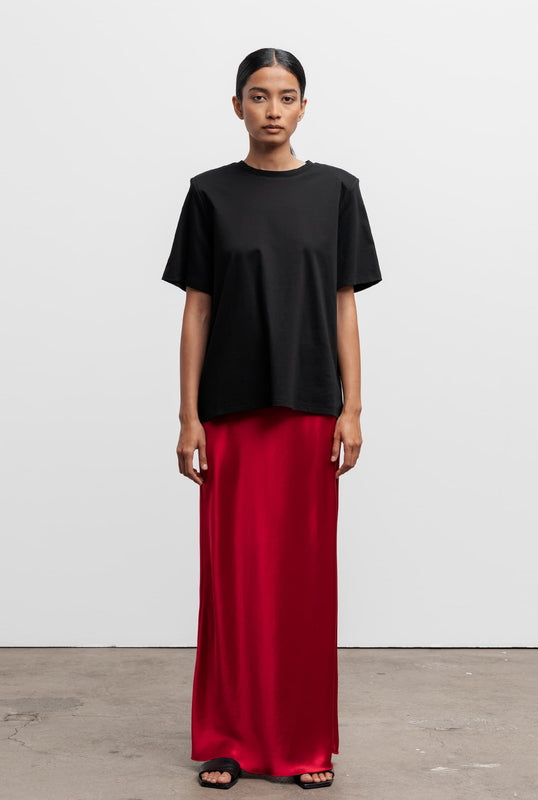 Hana long logo satin skirt red