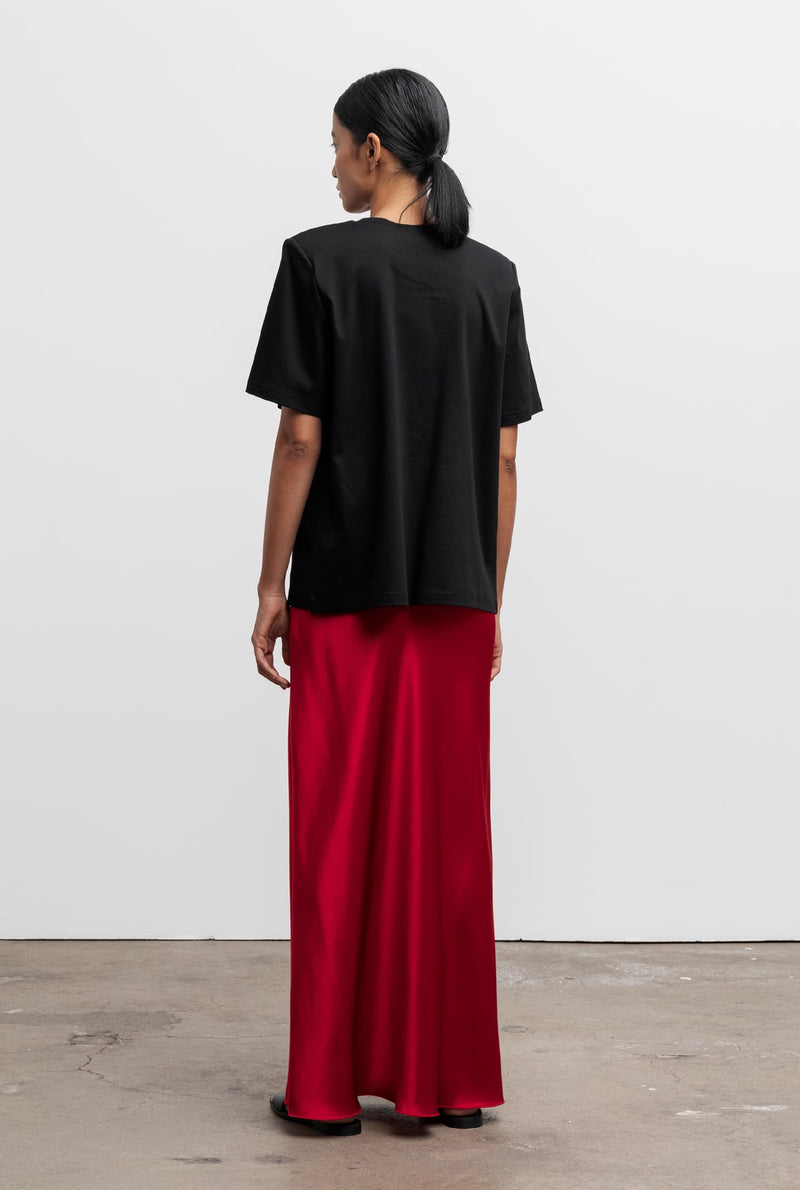 Hana long logo satin skirt red