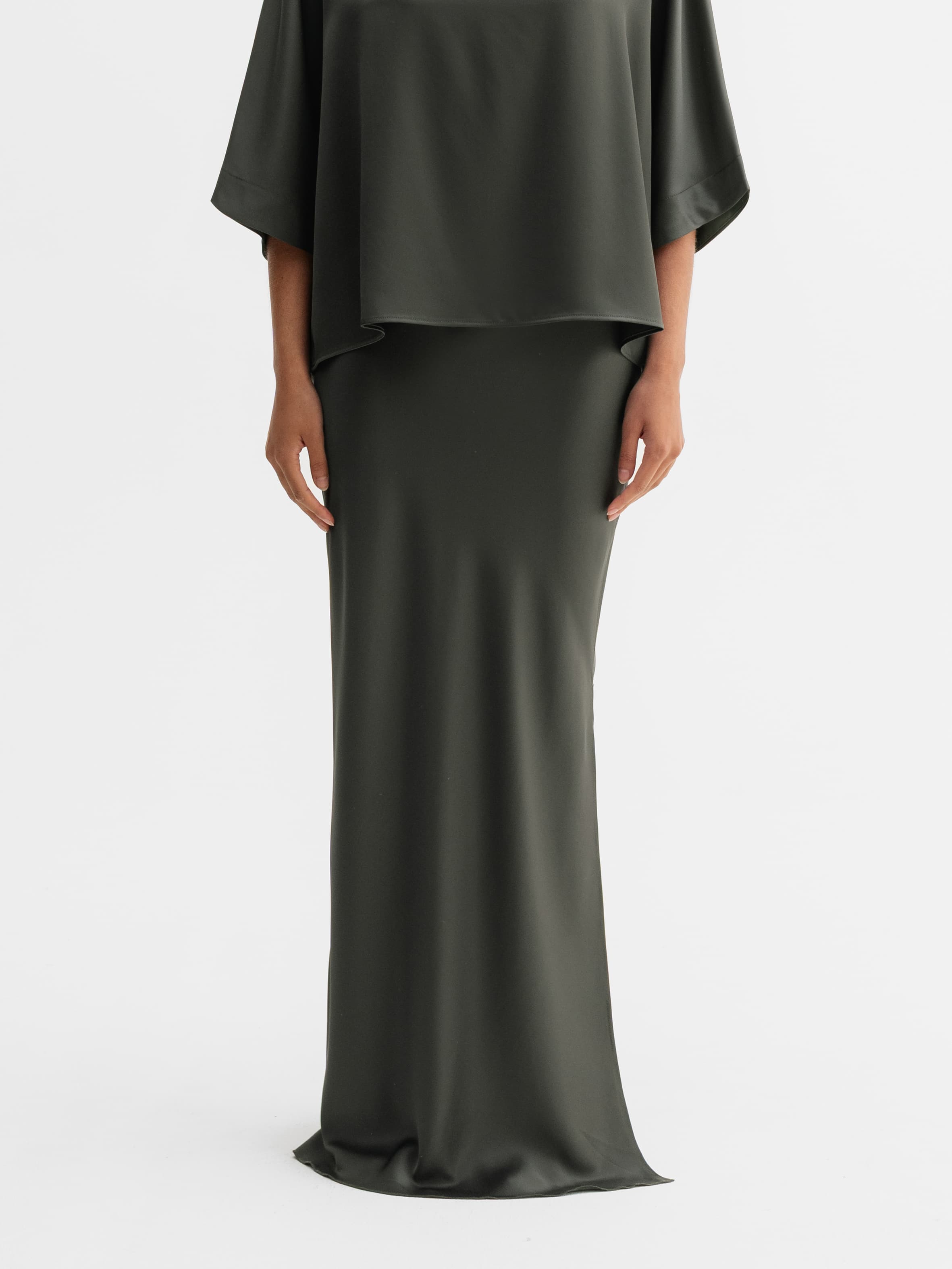 Hana long logo satin skirt wood