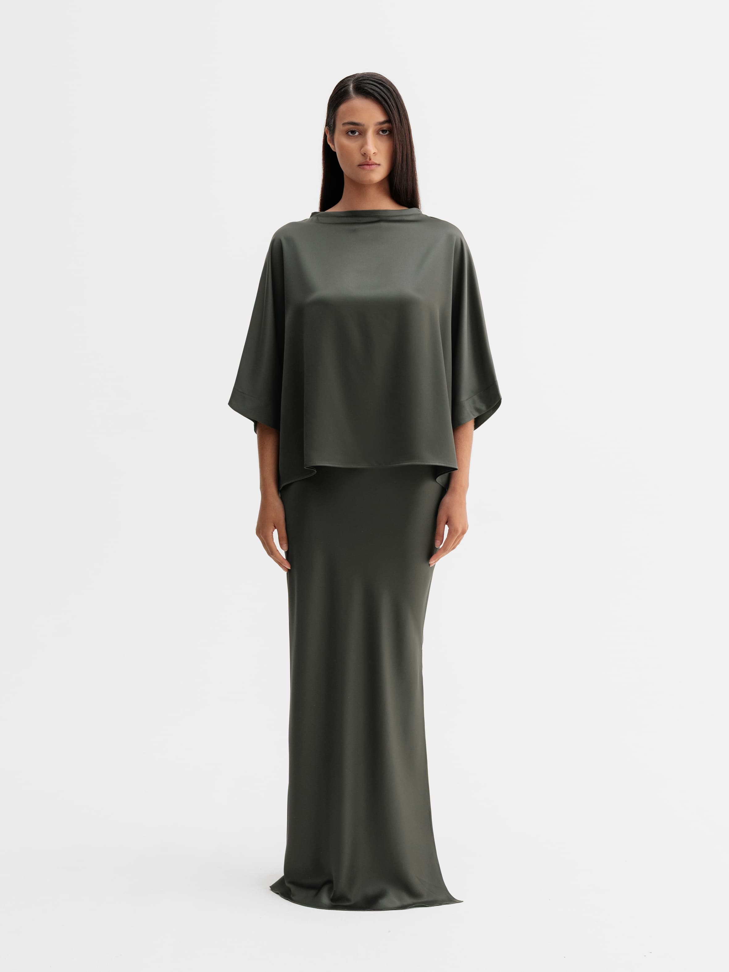 Hana long logo satin skirt wood