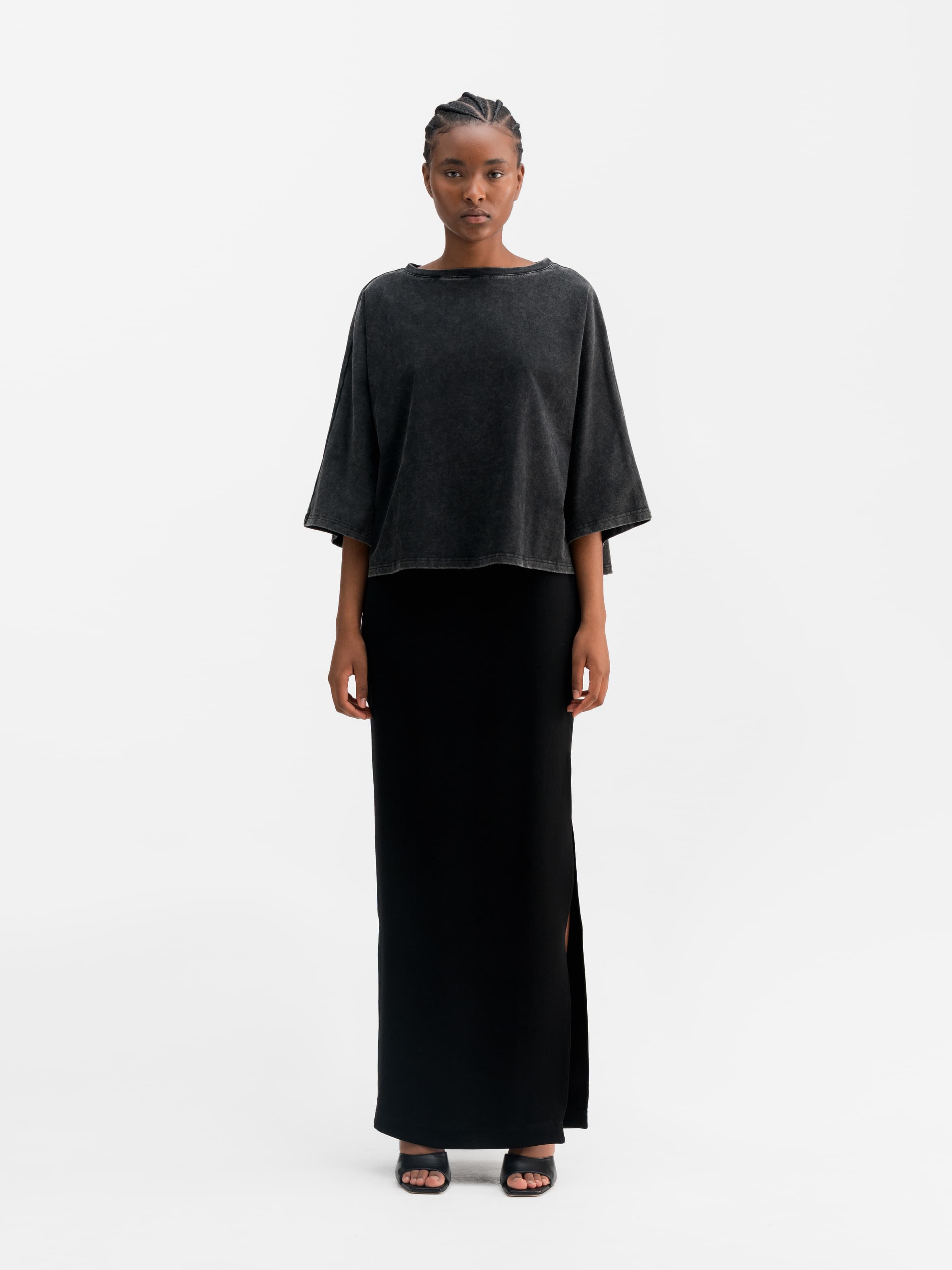 Hana long pencil skirt black