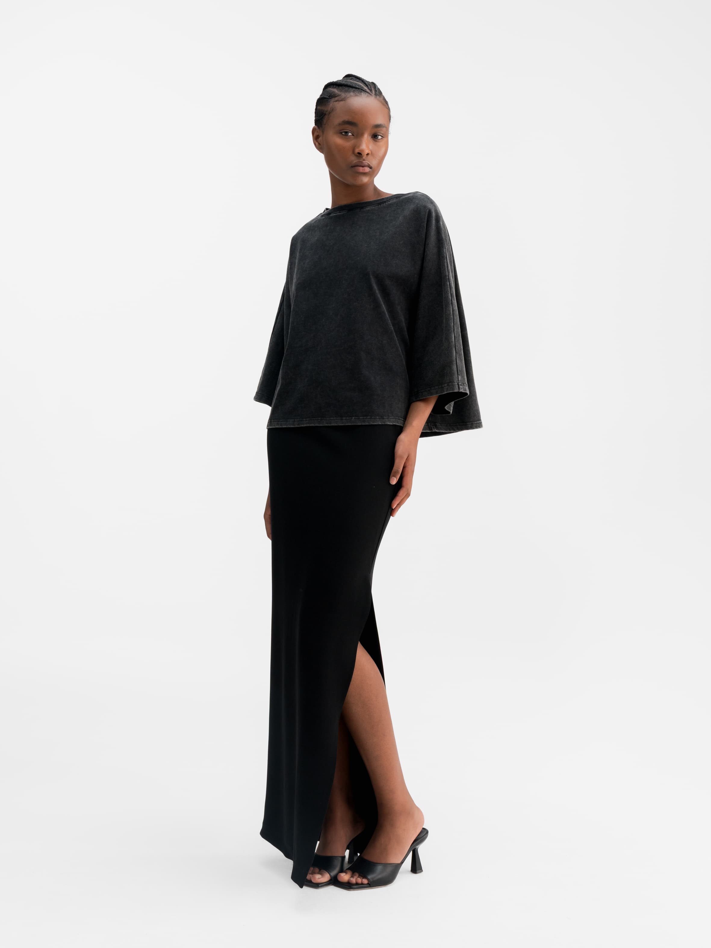 Hana long pencil skirt black