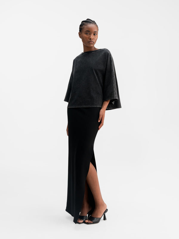 Hana long pencil skirt black