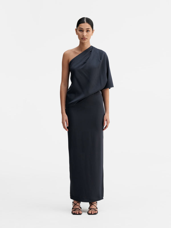 Hana long pencil skirt blue grey