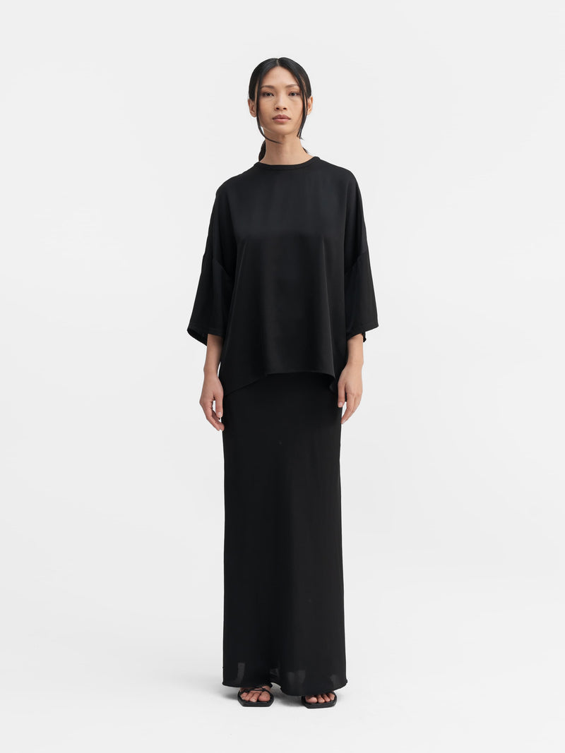 Hana long silk skirt black