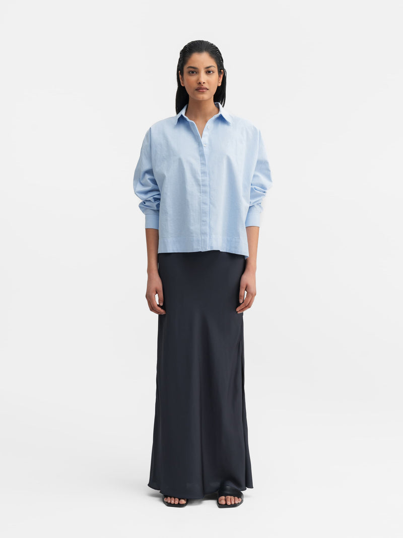 Hana long silk skirt blue grey