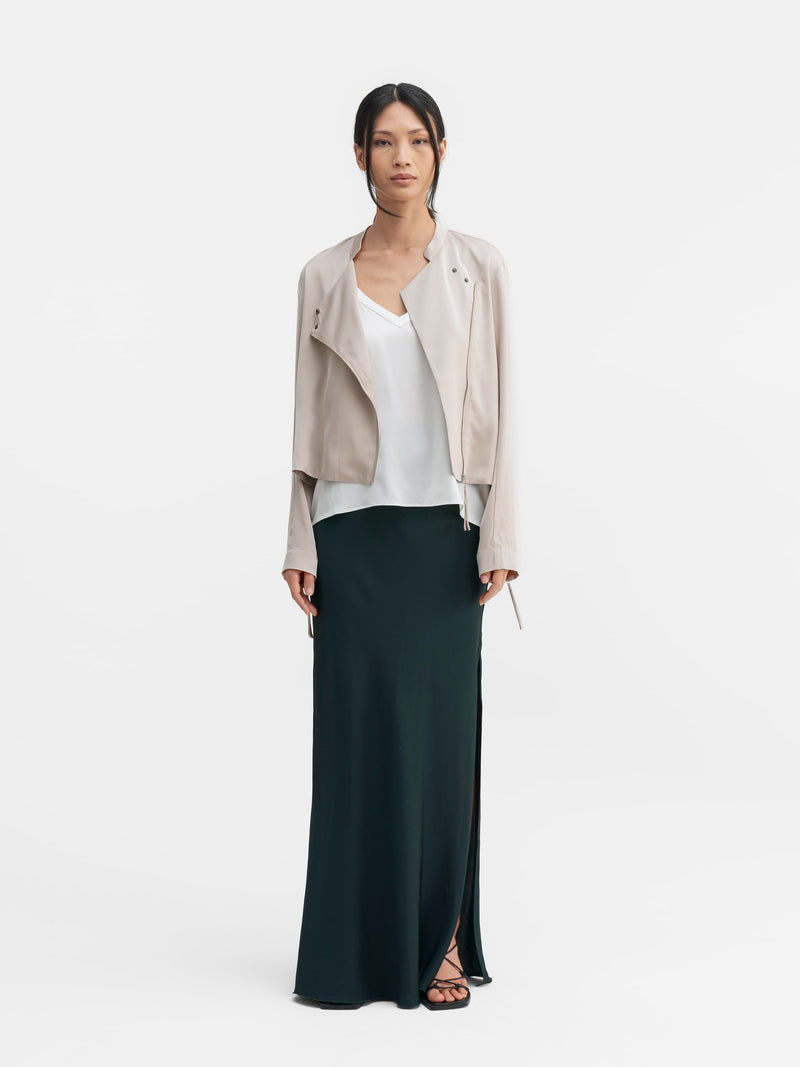 Hana long silk skirt deep forest