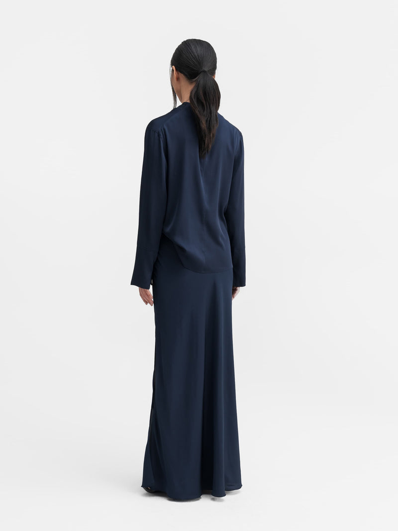 Hana long silk skirt midnight blue