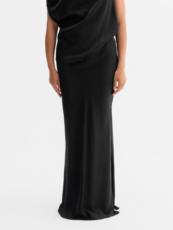 Hana long silk skirt black