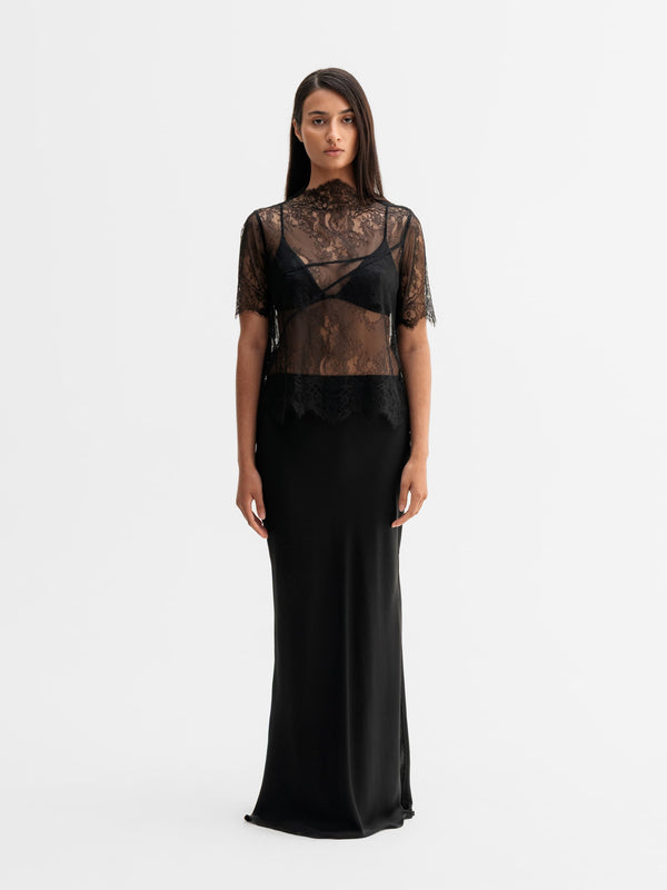 Hana long silk skirt black