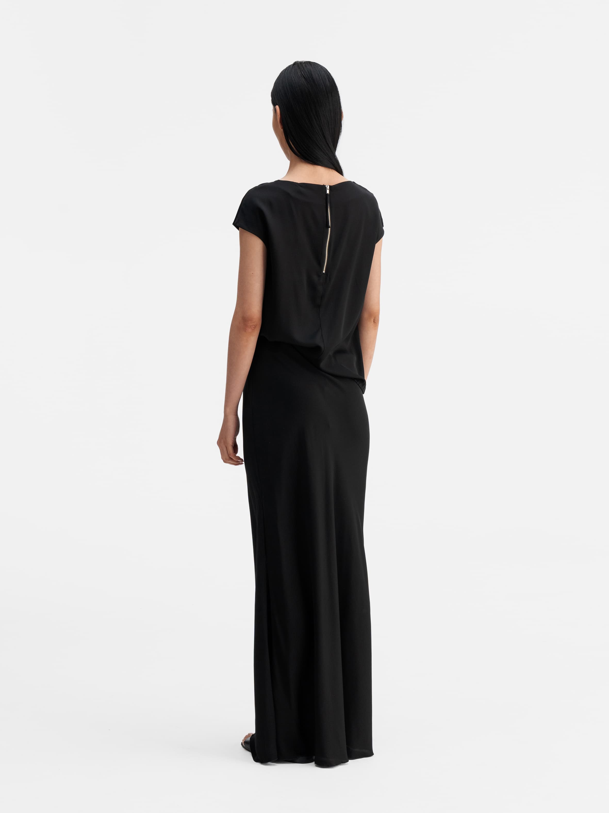 Back view of Ahlvar Gallery Hana long silk skirt black