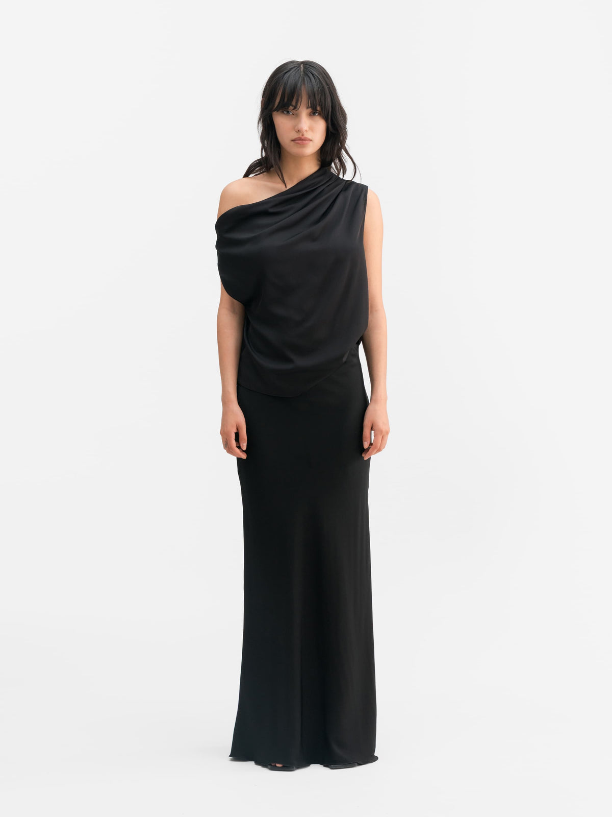 Hana long silk skirt black