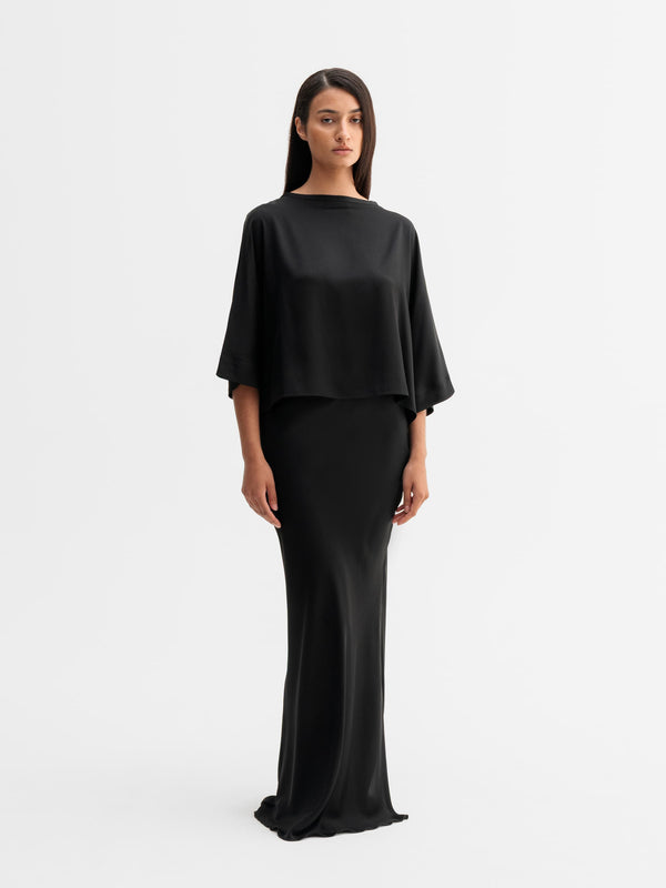 Hana long silk skirt black