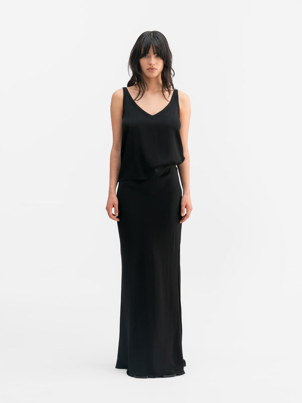 Hana long silk skirt black