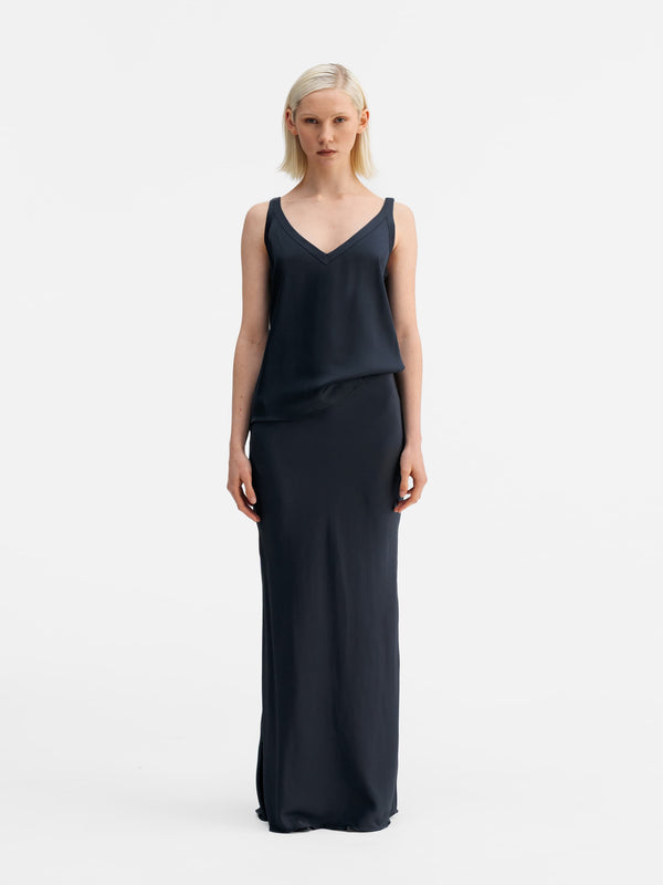 Hana long silk skirt blue grey