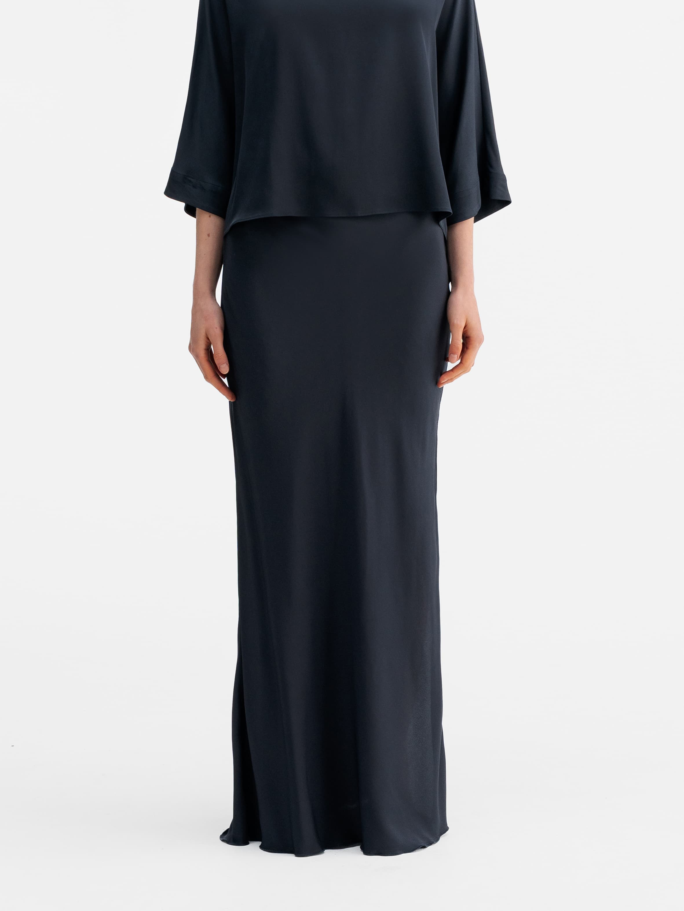 Hana long silk skirt blue grey