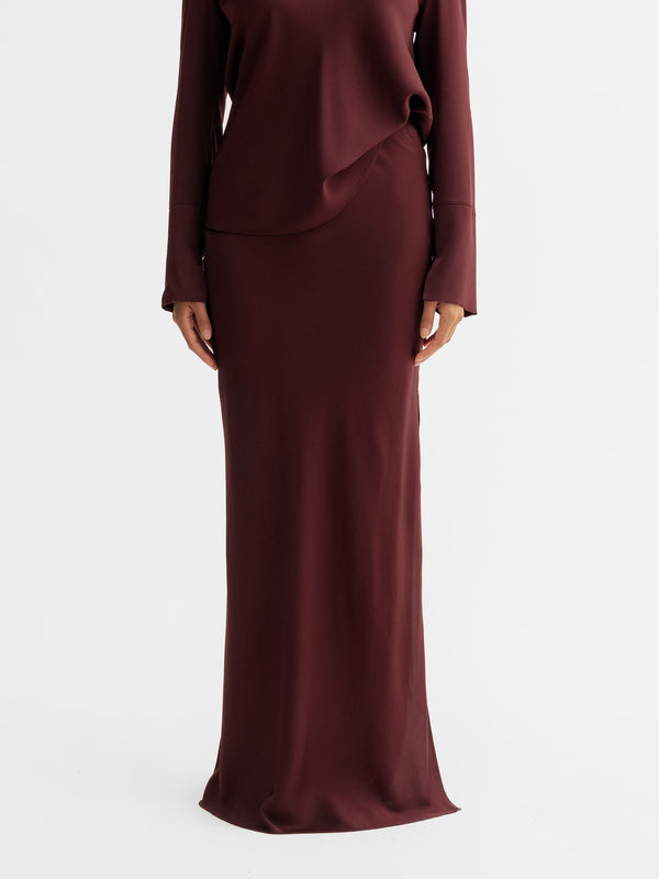 Hana long silk skirt burgundy