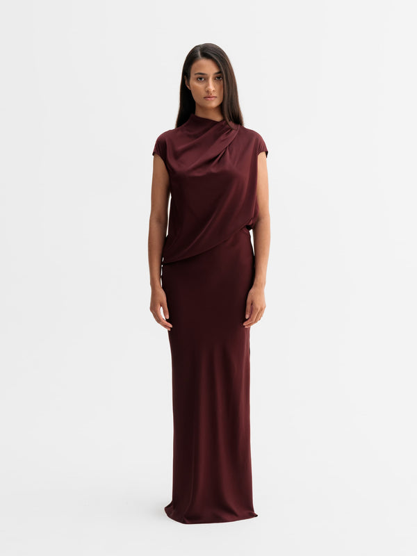 Hana long silk skirt burgundy