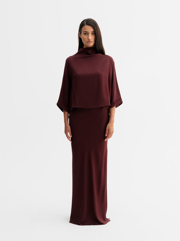 Hana long silk skirt burgundy