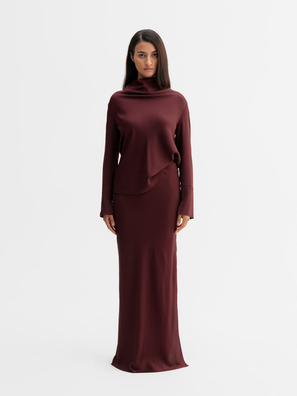 Hana long silk skirt burgundy