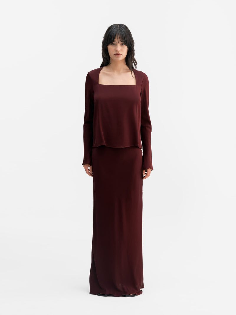 Hana long silk skirt burgundy
