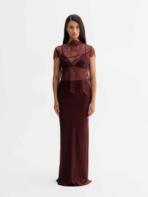 Hana long silk skirt burgundy