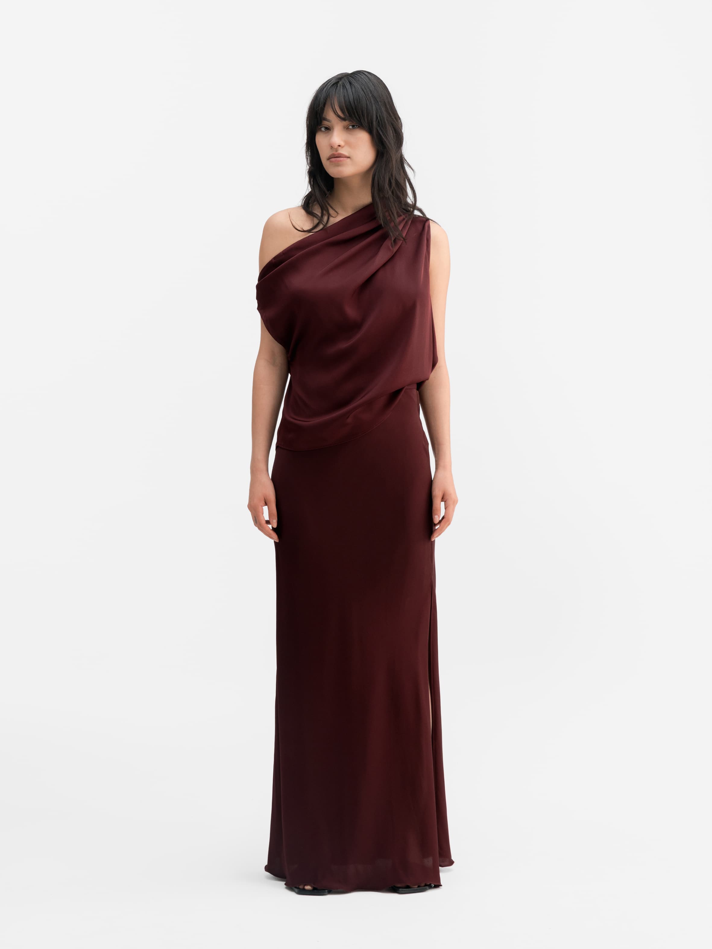 Hana long silk skirt burgundy