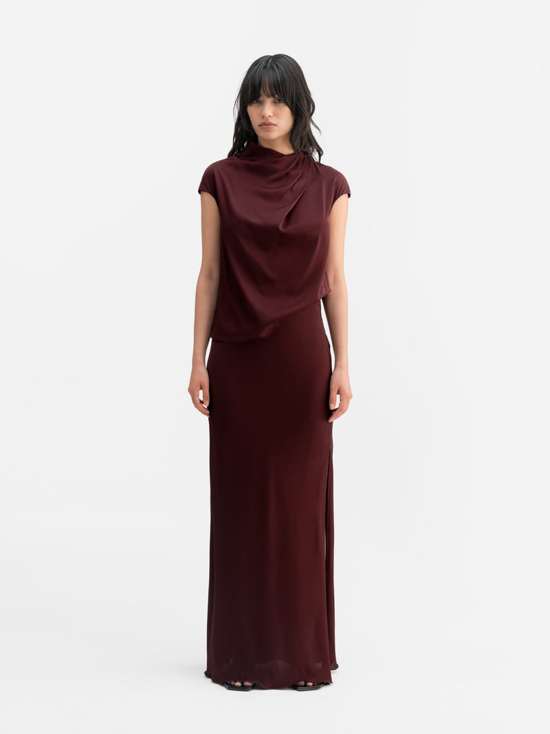Hana long silk skirt burgundy