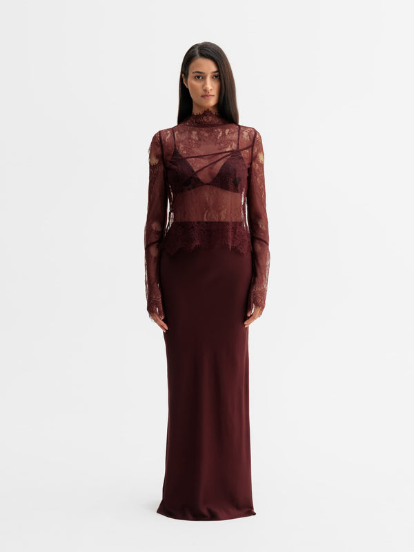 Hana long silk skirt burgundy