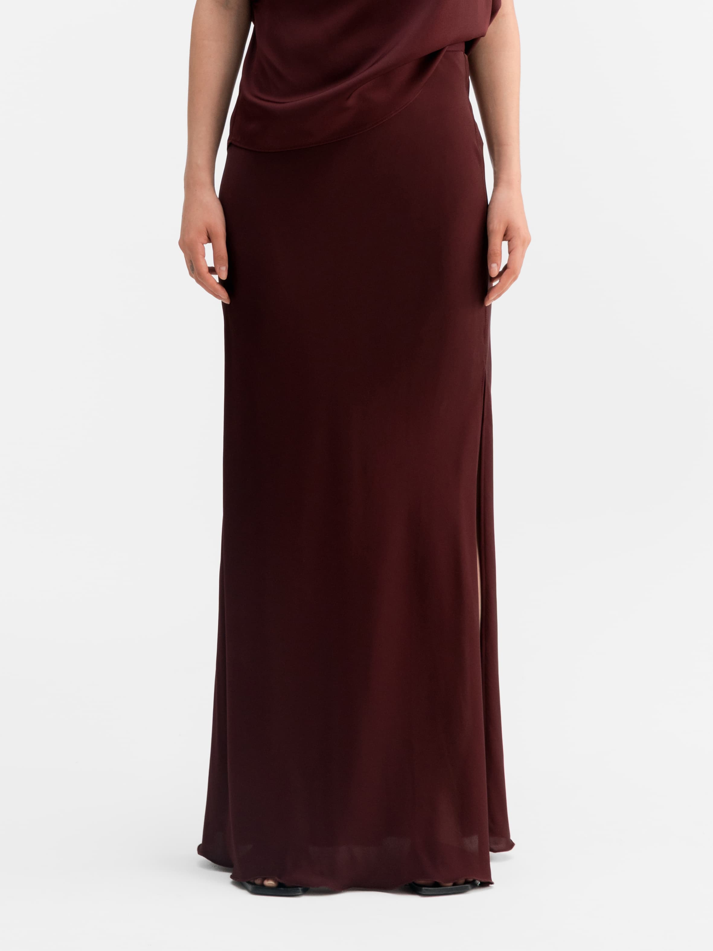 Hana long silk skirt burgundy