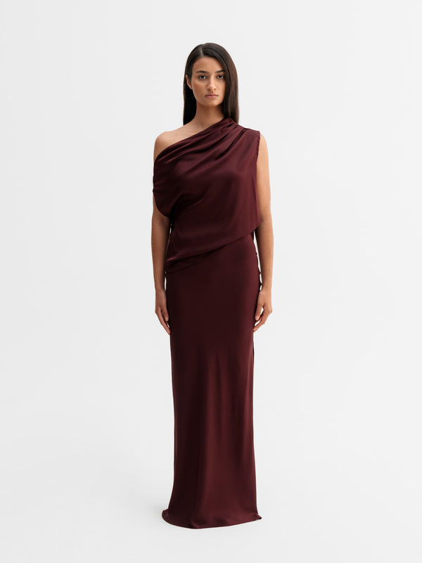 Hana long silk skirt burgundy