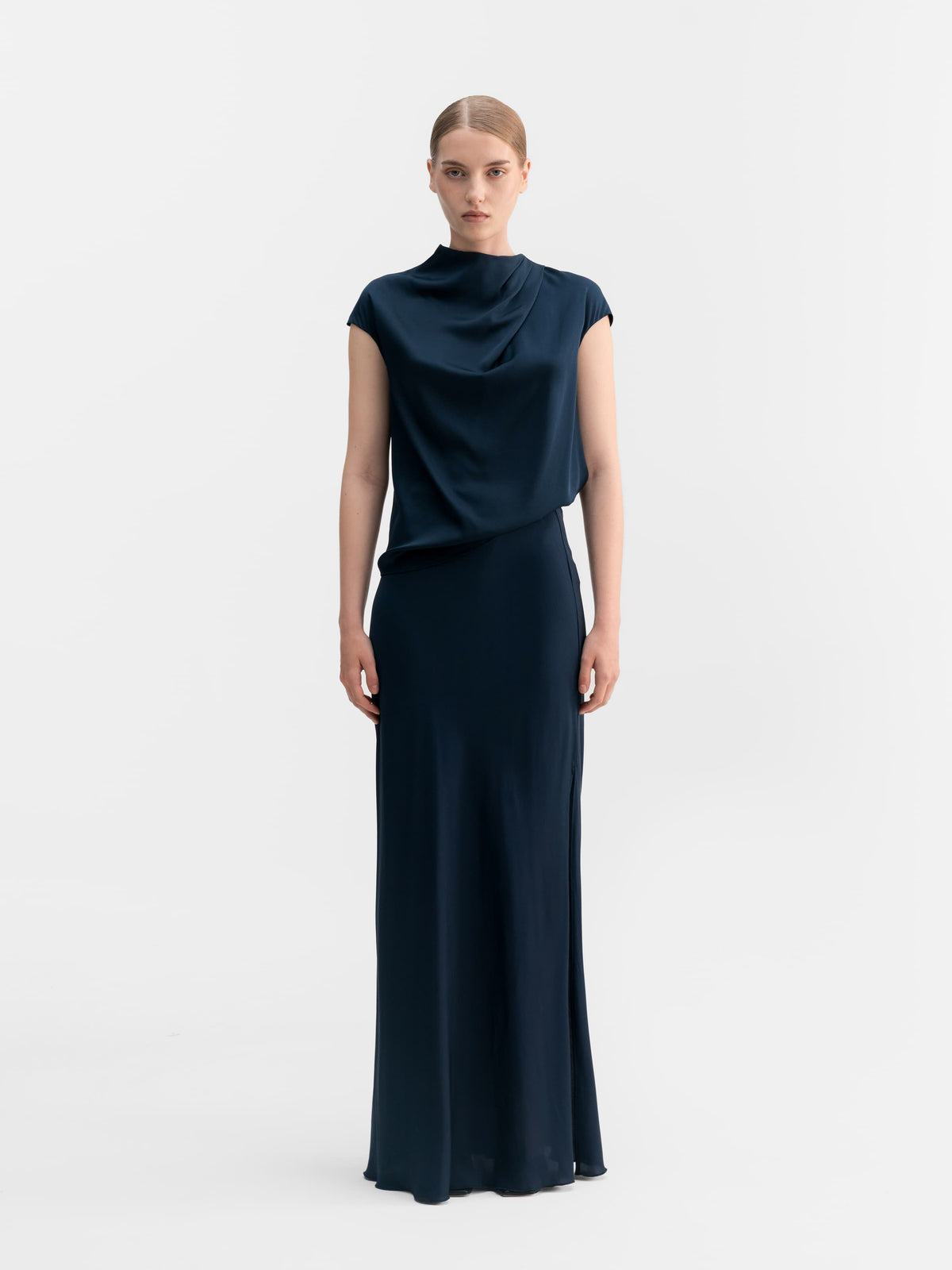 Hana long silk skirt midnight blue