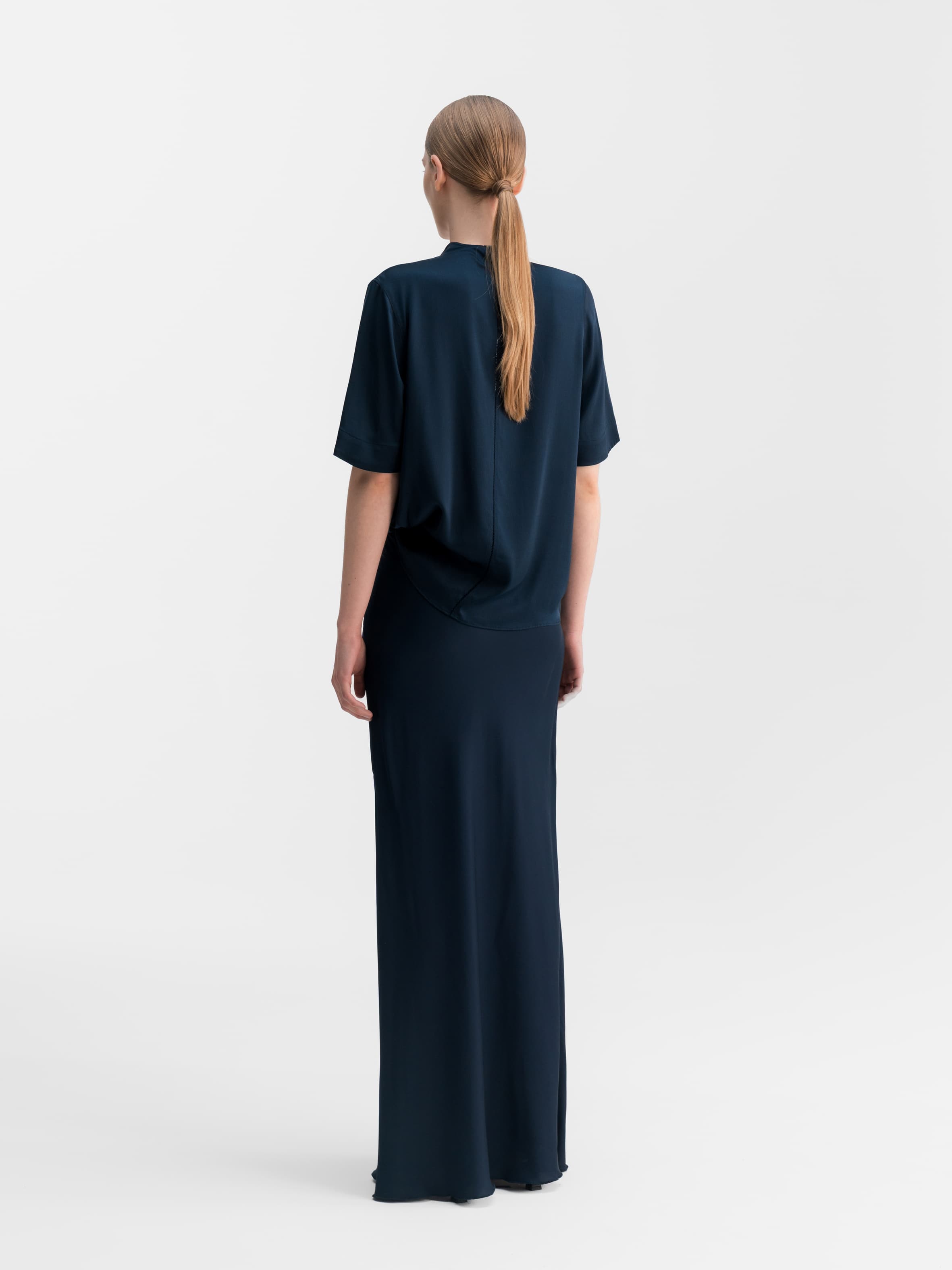 Hana long silk skirt midnight blue