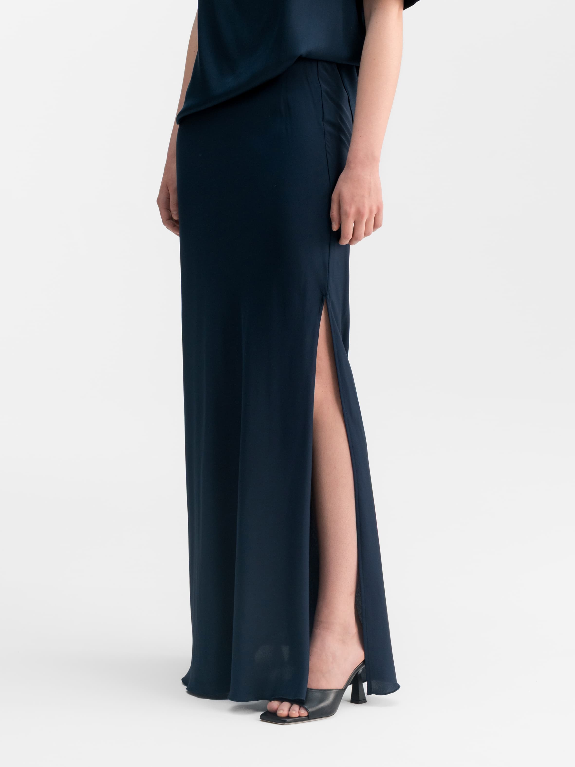 Hana long silk skirt midnight blue