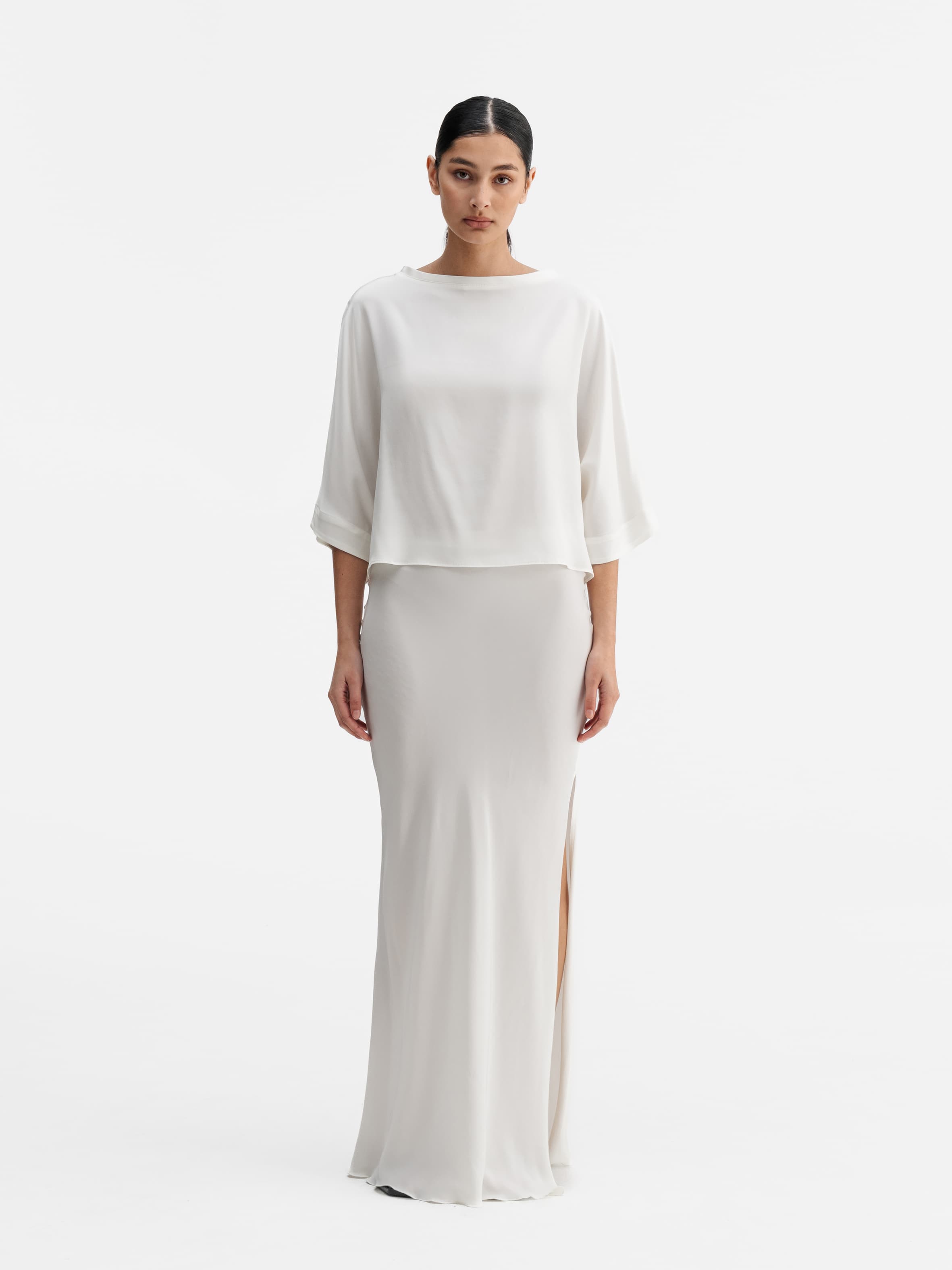 Hana long silk skirt white