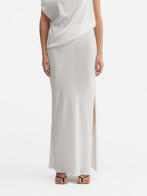 Hana long silk skirt white