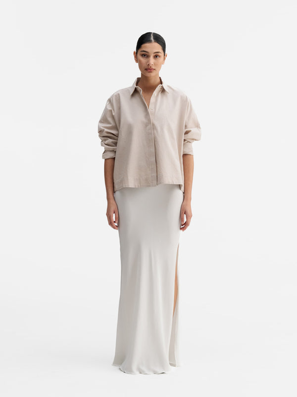 Hana long silk skirt white