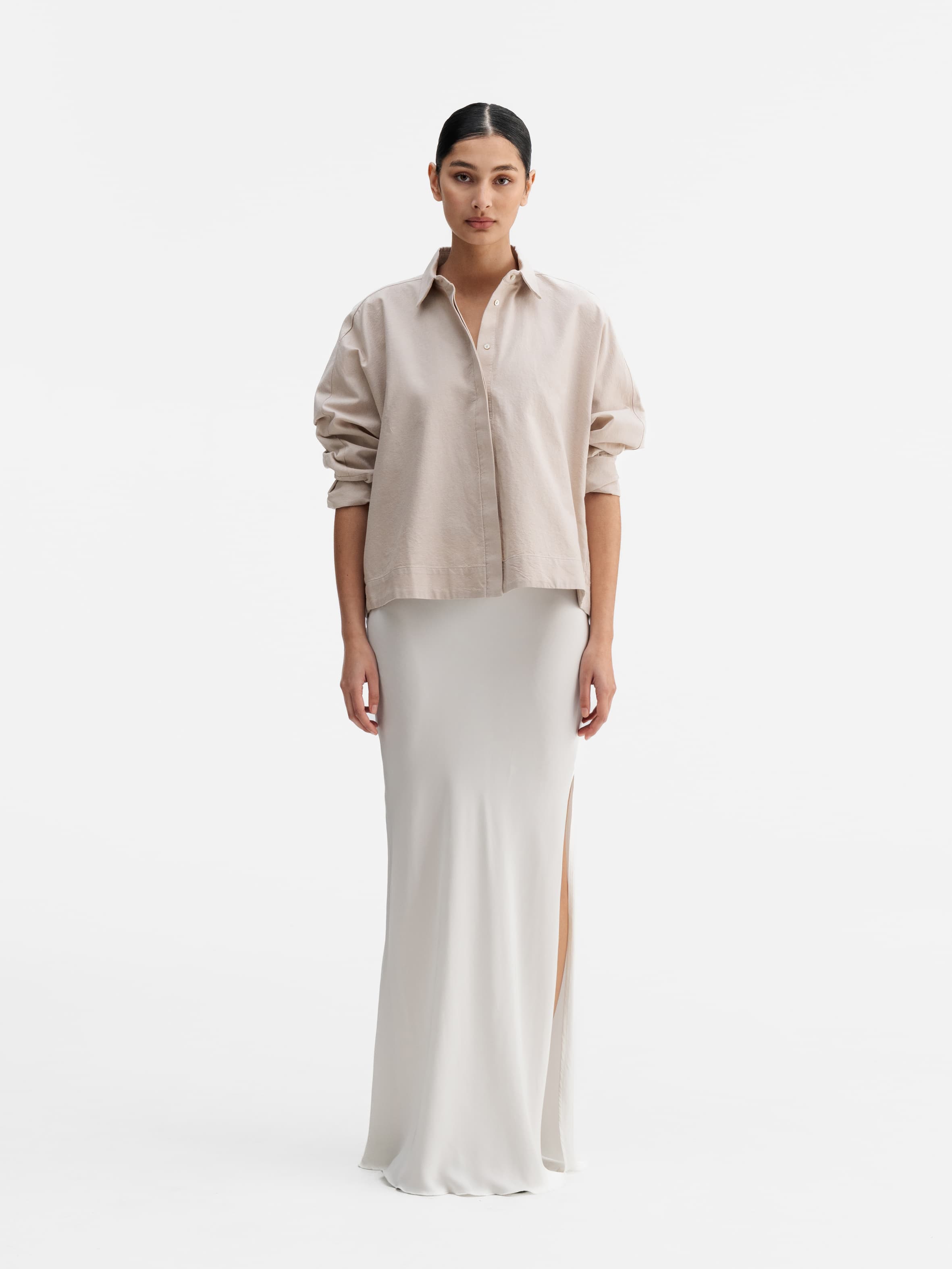 Hana long silk skirt white