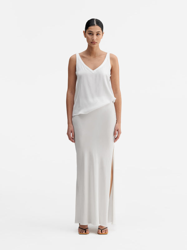 Hana long silk skirt white