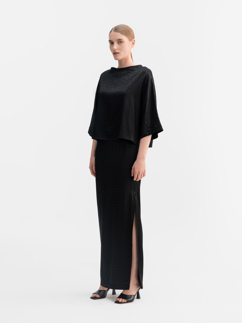 Hana long snake pencil skirt black