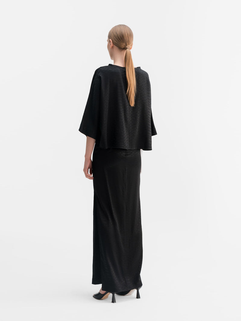Hana long snake pencil skirt black